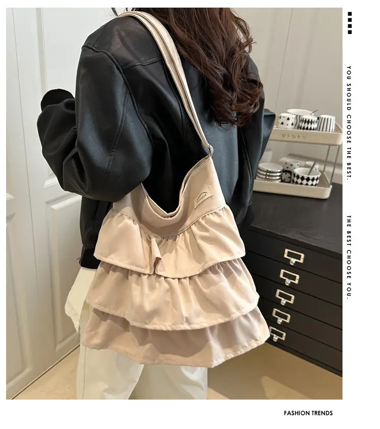 2025 Spring Ruffled Shoulder Tote Bag Women Large Capacity Oxford Cloth — feature 2