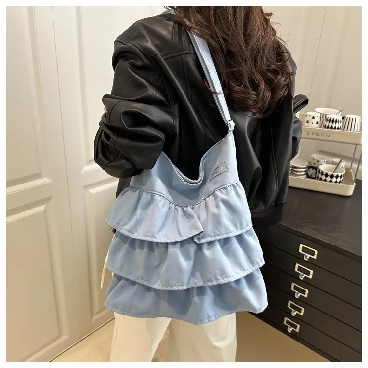 2025 Spring Ruffled Shoulder Tote Bag Women Large Capacity Oxford Cloth — feature 20