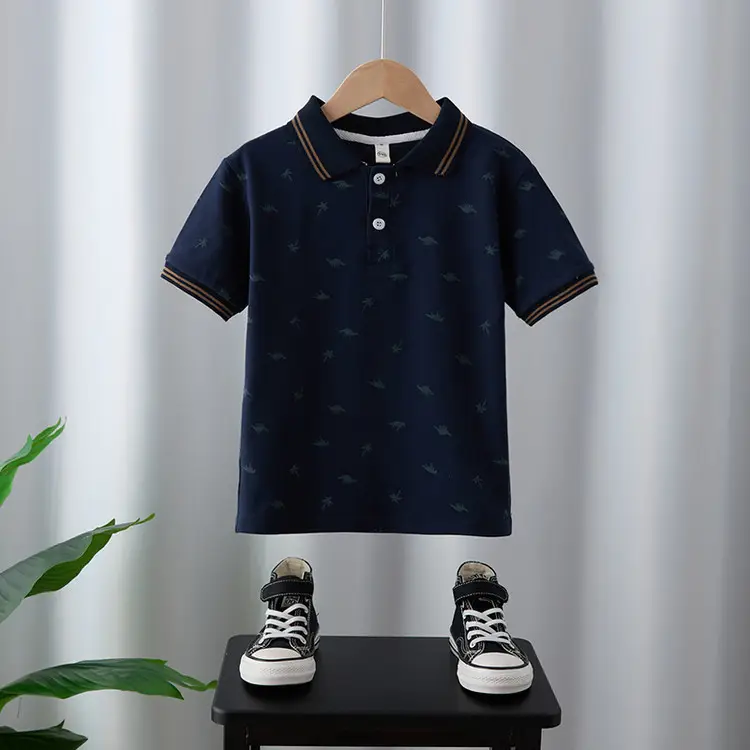 Boys' White Bird Print Polo Shirt Set Summer Kids - Image 5