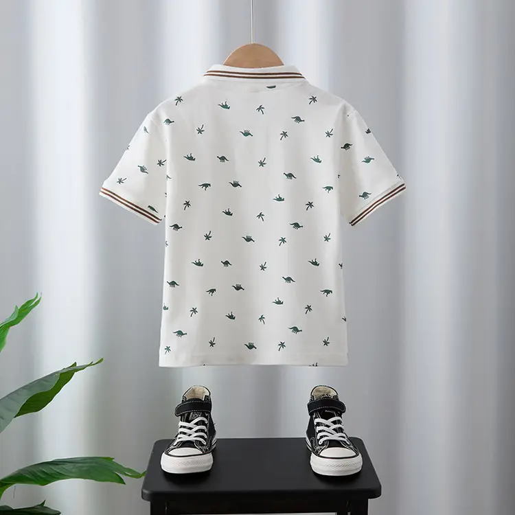 Boys' White Bird Print Polo Shirt Set Summer Kids - Image 6