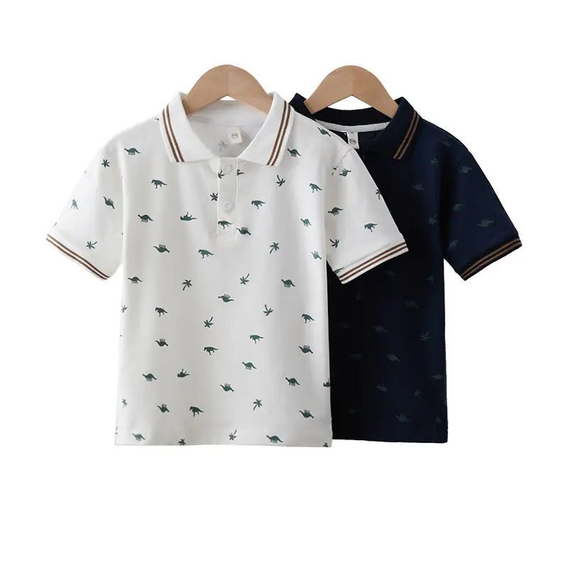 Boys' White Bird Print Polo Shirt Set Summer Kids - Image 7