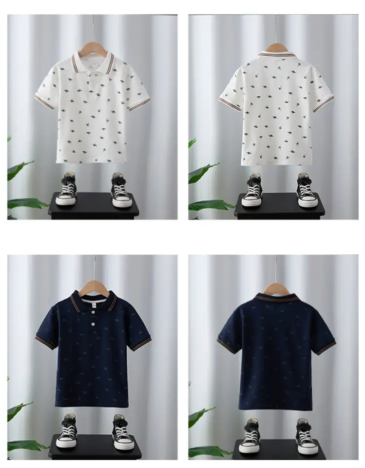 Boys' White Bird Print Polo Shirt Set Summer Kids — feature 2