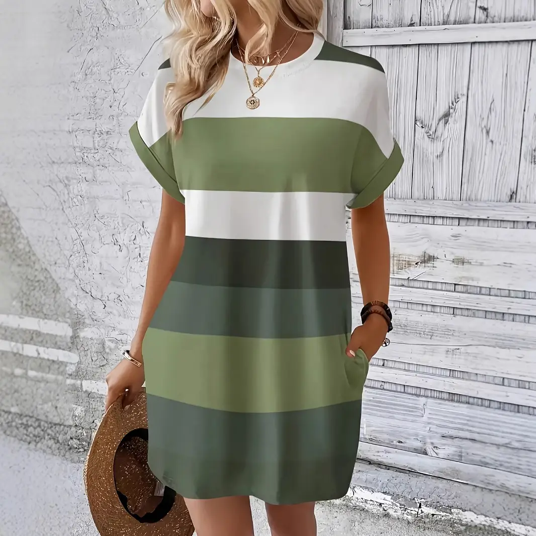 2025 Cross-border Summer Stripe Dress Plus Size Women - Image 5