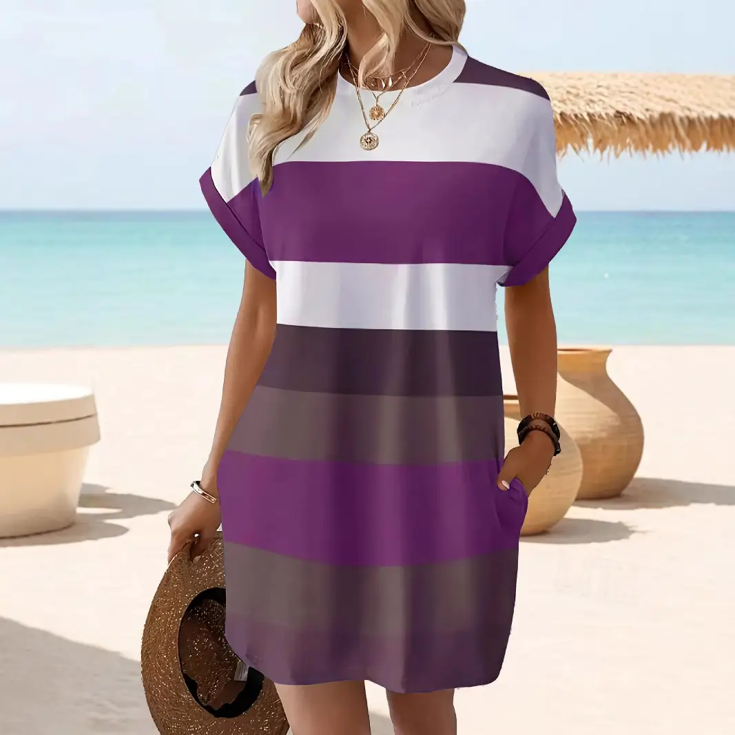 2025 Cross-border Summer Stripe Dress Plus Size Women - Image 6