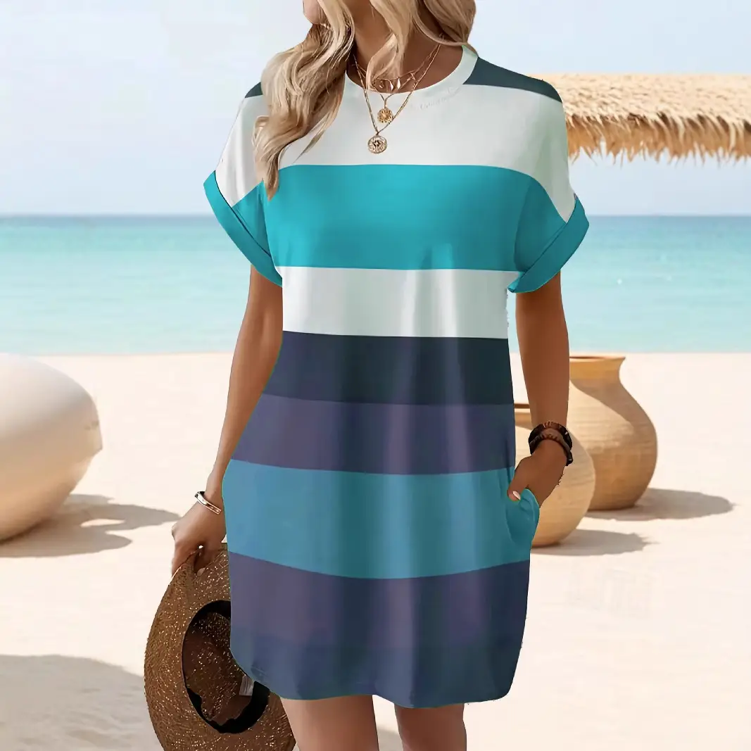 2025 Cross-border Summer Stripe Dress Plus Size Women - Image 7