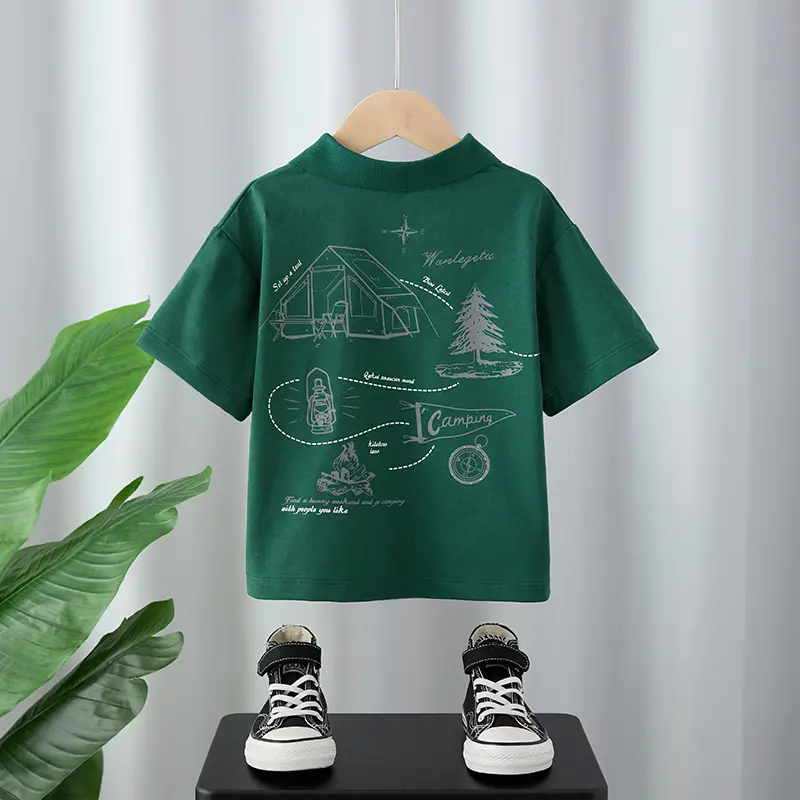 Boys Cotton Cartoon T-Shirt White Green 2025