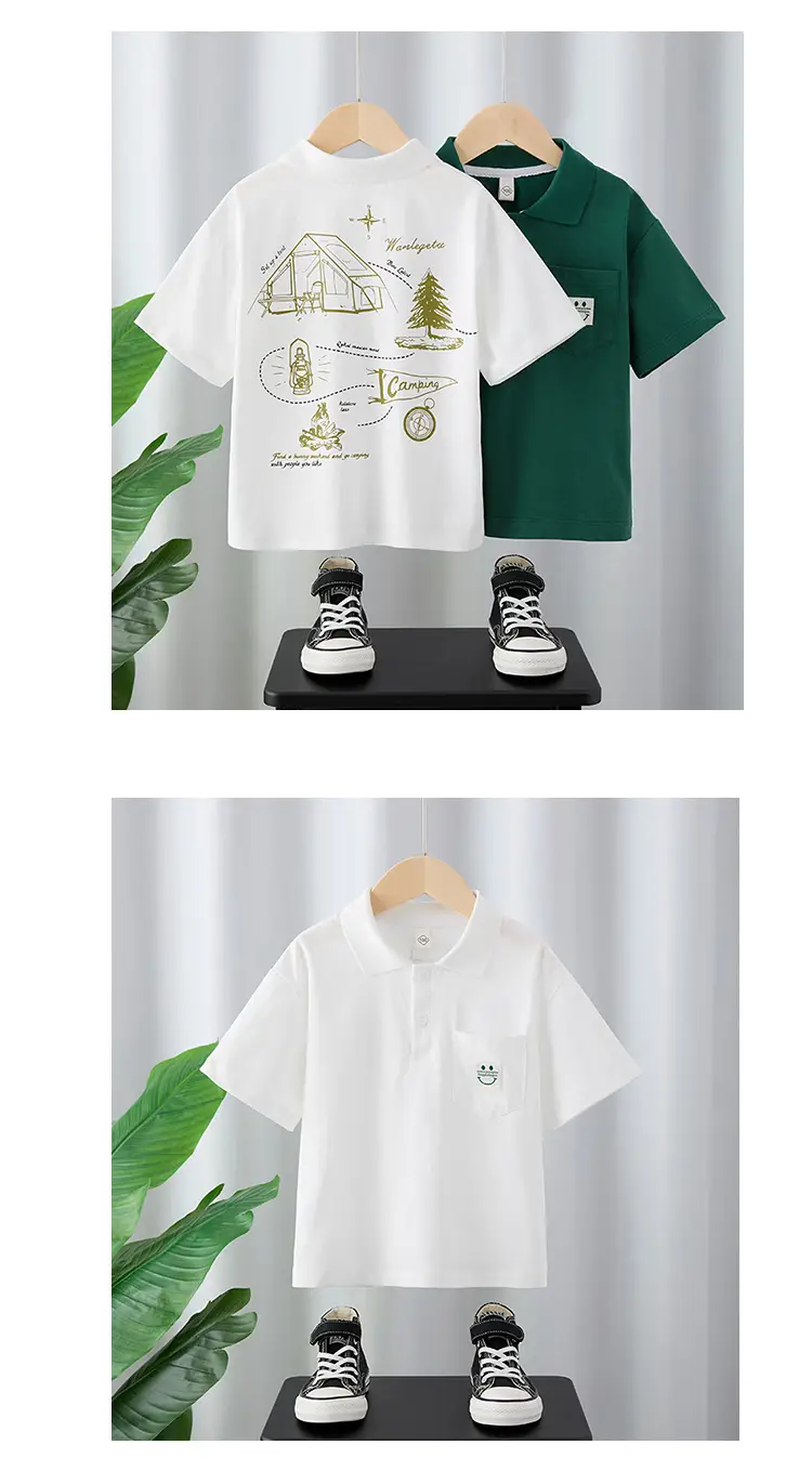 Boys Cotton Cartoon T-Shirt White Green 2025 — feature 4