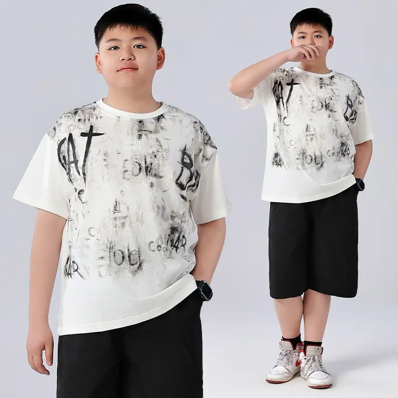 Chubby Boys Cotton T-Shirt White Graphic Summer Large - Image 2