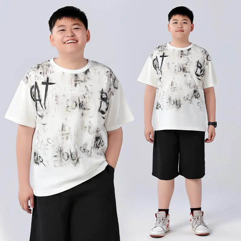 Chubby Boys Cotton T-Shirt White Graphic Summer Large - Image 3