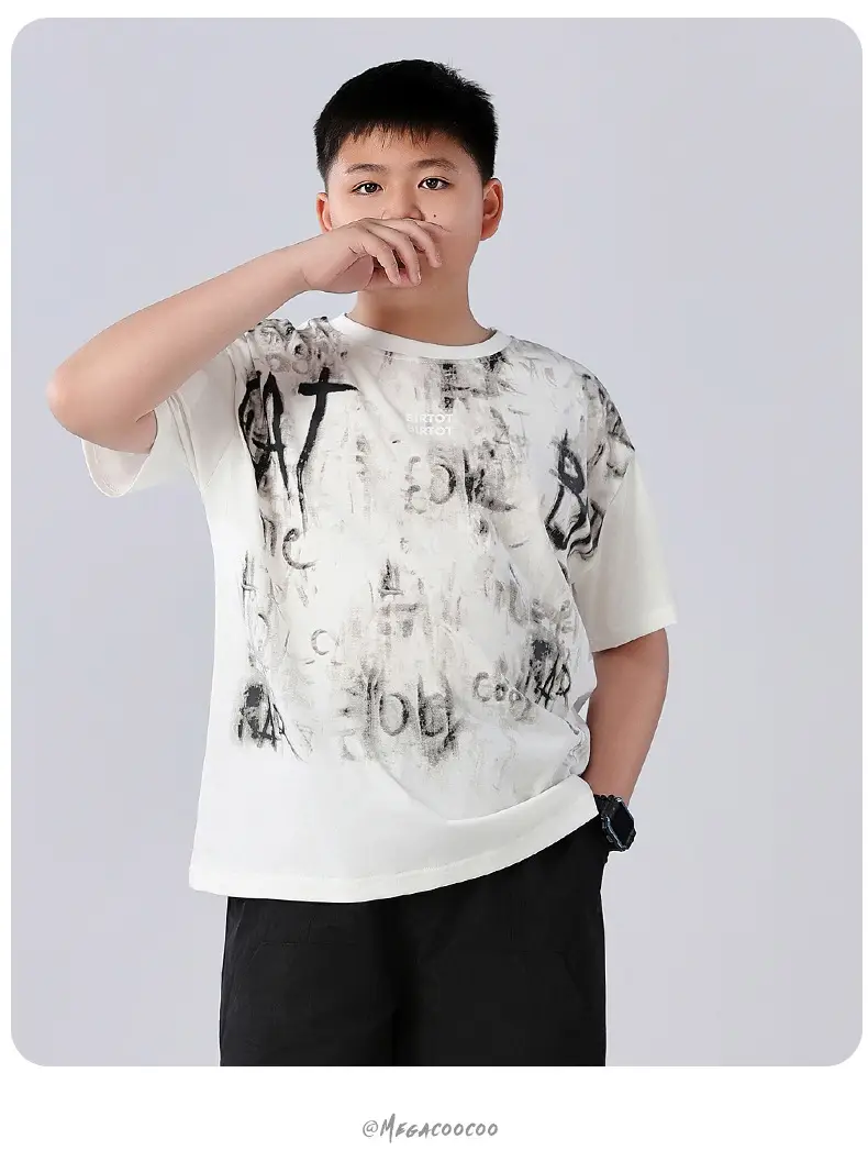 Chubby Boys Cotton T-Shirt White Graphic Summer Large — feature 11