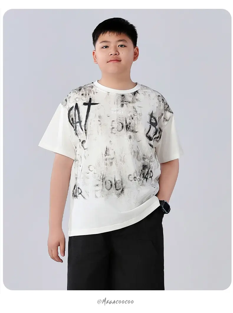 Chubby Boys Cotton T-Shirt White Graphic Summer Large — feature 12