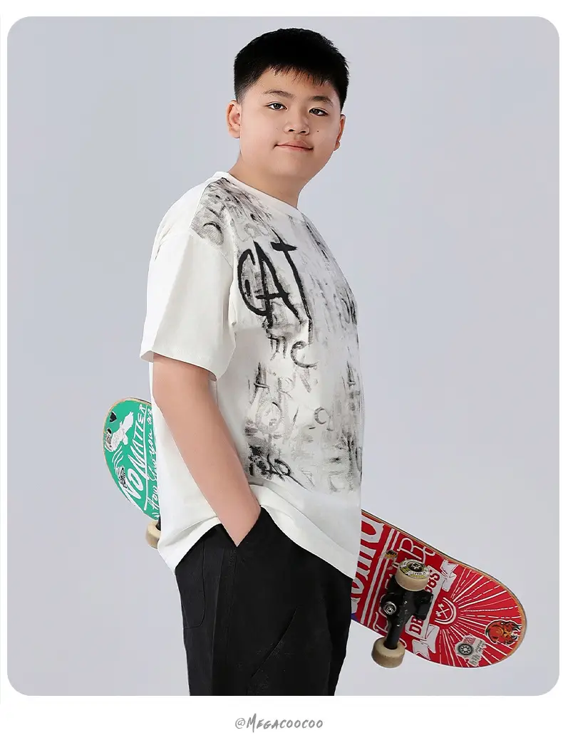 Chubby Boys Cotton T-Shirt White Graphic Summer Large — feature 13