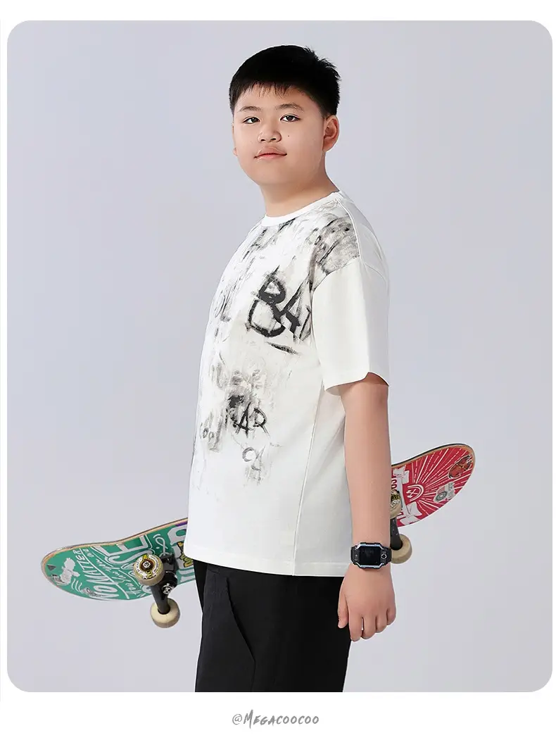 Chubby Boys Cotton T-Shirt White Graphic Summer Large — feature 14