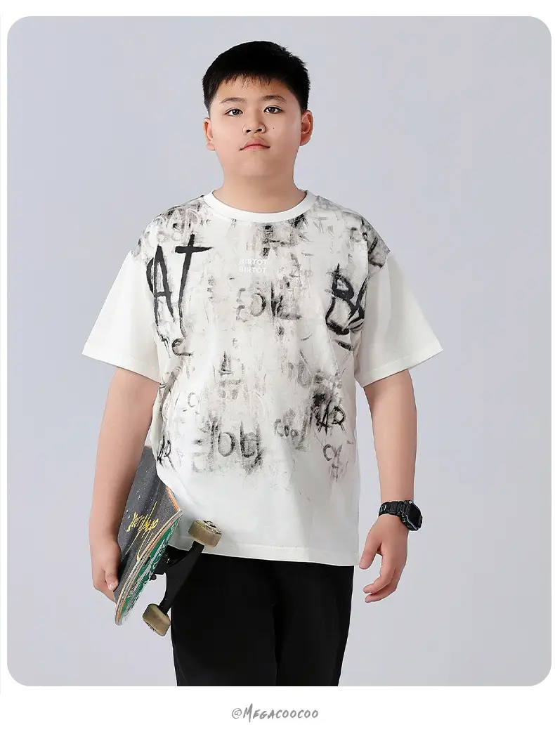 Chubby Boys Cotton T-Shirt White Graphic Summer Large — feature 15