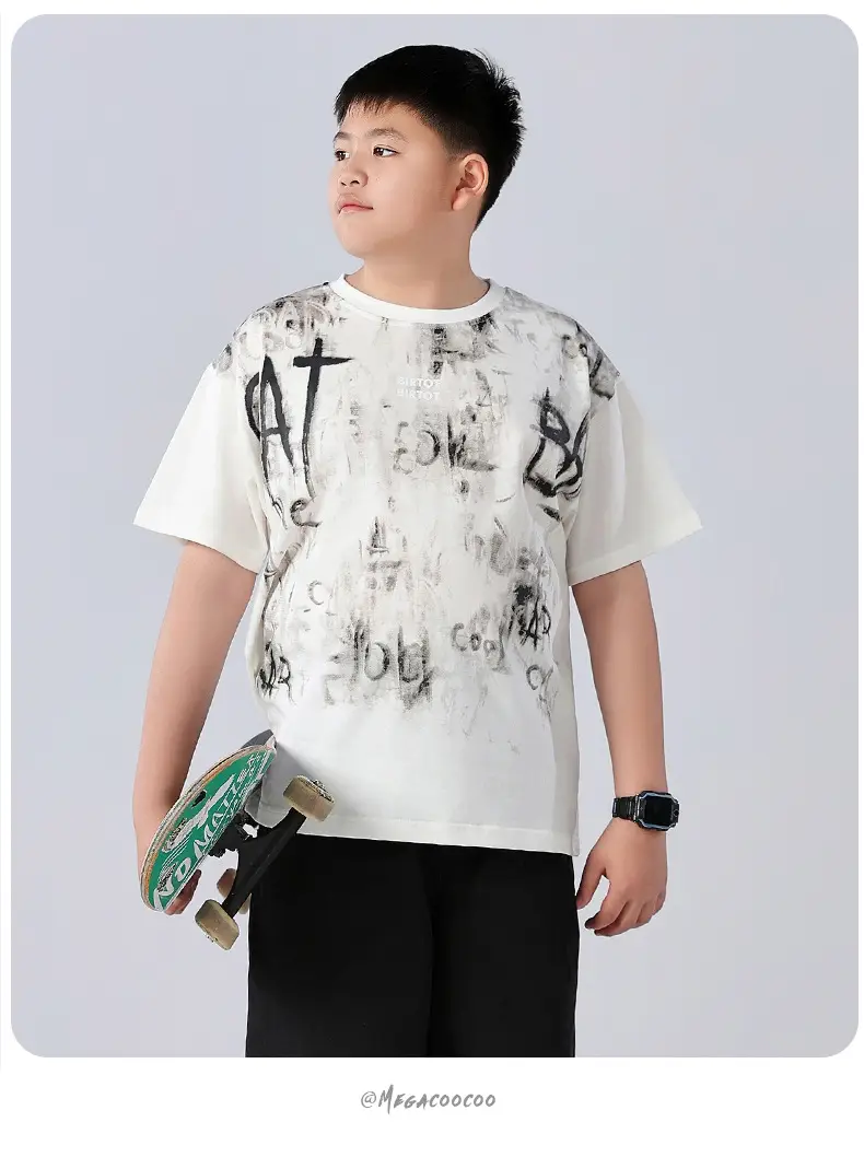 Chubby Boys Cotton T-Shirt White Graphic Summer Large — feature 16