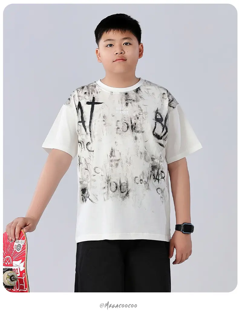 Chubby Boys Cotton T-Shirt White Graphic Summer Large — feature 18