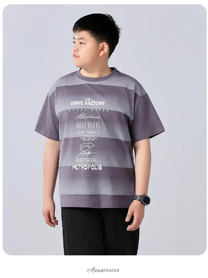 Fat Children T-Shirt Gray Striped Plus Size — feature 11