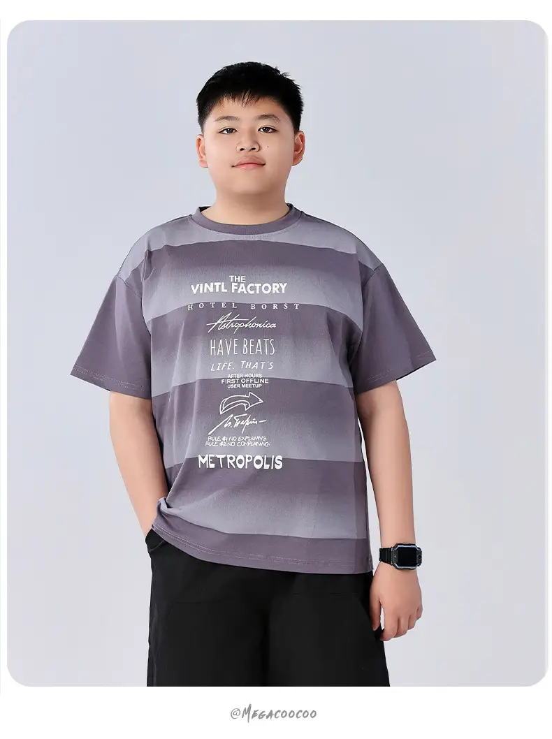 Fat Children T-Shirt Gray Striped Plus Size — feature 14