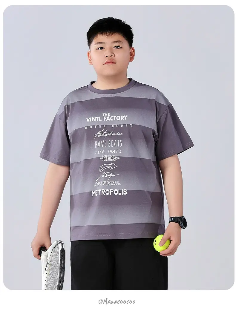 Fat Children T-Shirt Gray Striped Plus Size — feature 18