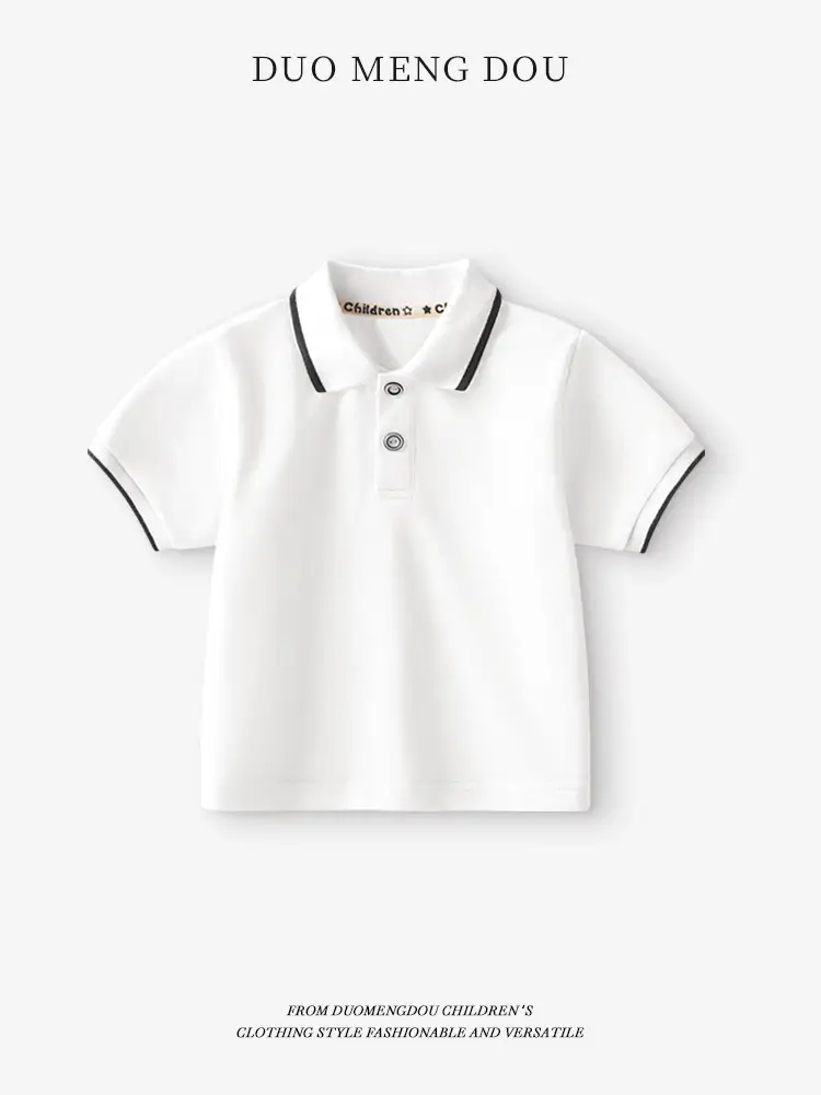 Boys Polo Shirt Black White Trim 34 Threads - Image 6