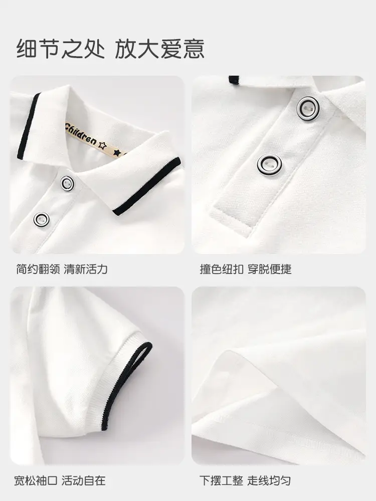 Boys Polo Shirt Black White Trim 34 Threads - Image 7