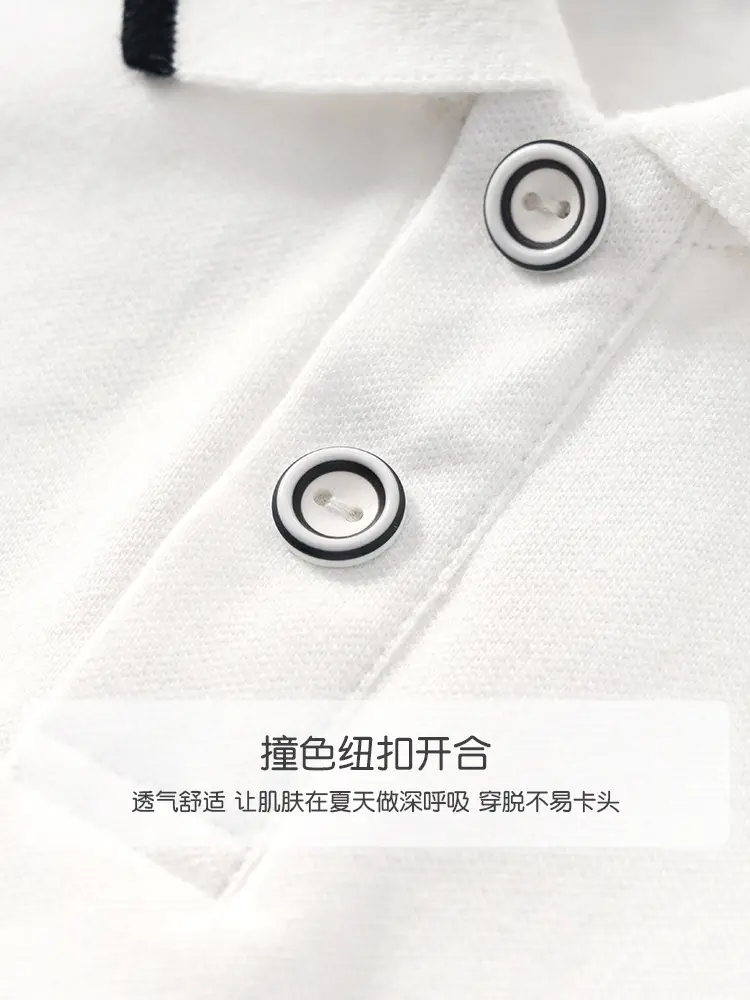 Boys Polo Shirt Black White Trim 34 Threads - Image 9