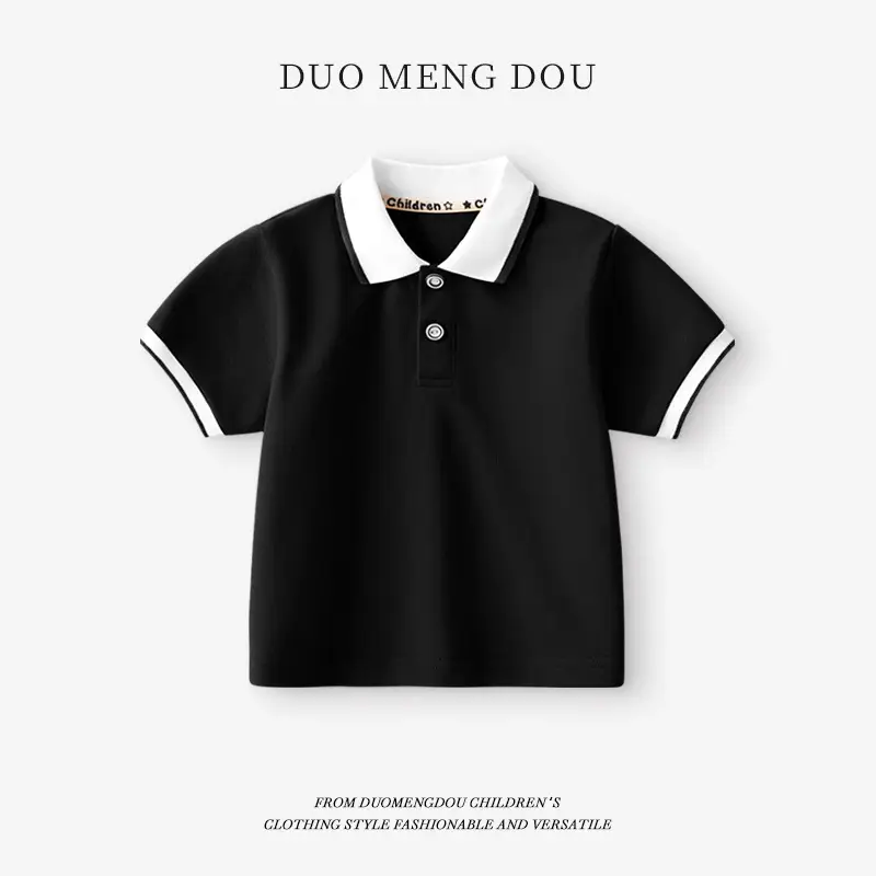 Boys Polo Shirt Black White Trim 34 Threads - Image 3