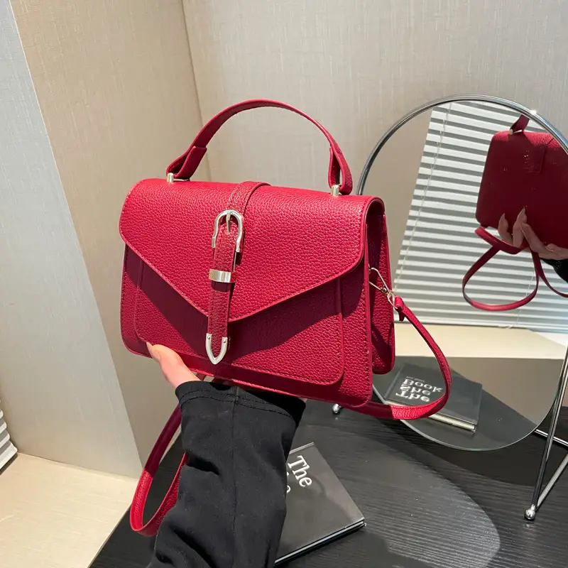 Red Leather One-Shoulder Crossbody Bag for Women - Image 3