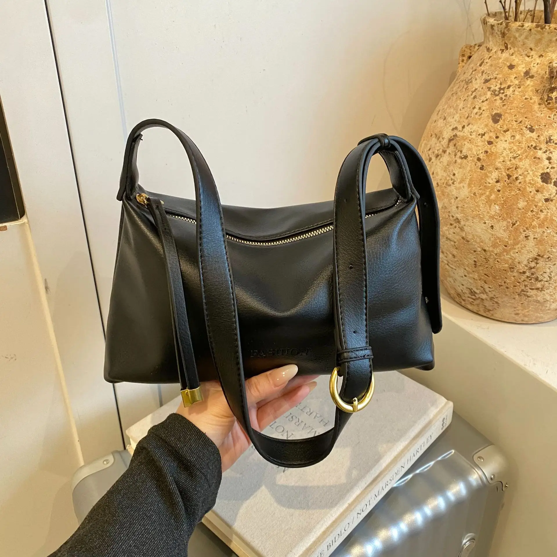 Women's Brown Crossbody Bag with Gold Ring Detail - Image 5