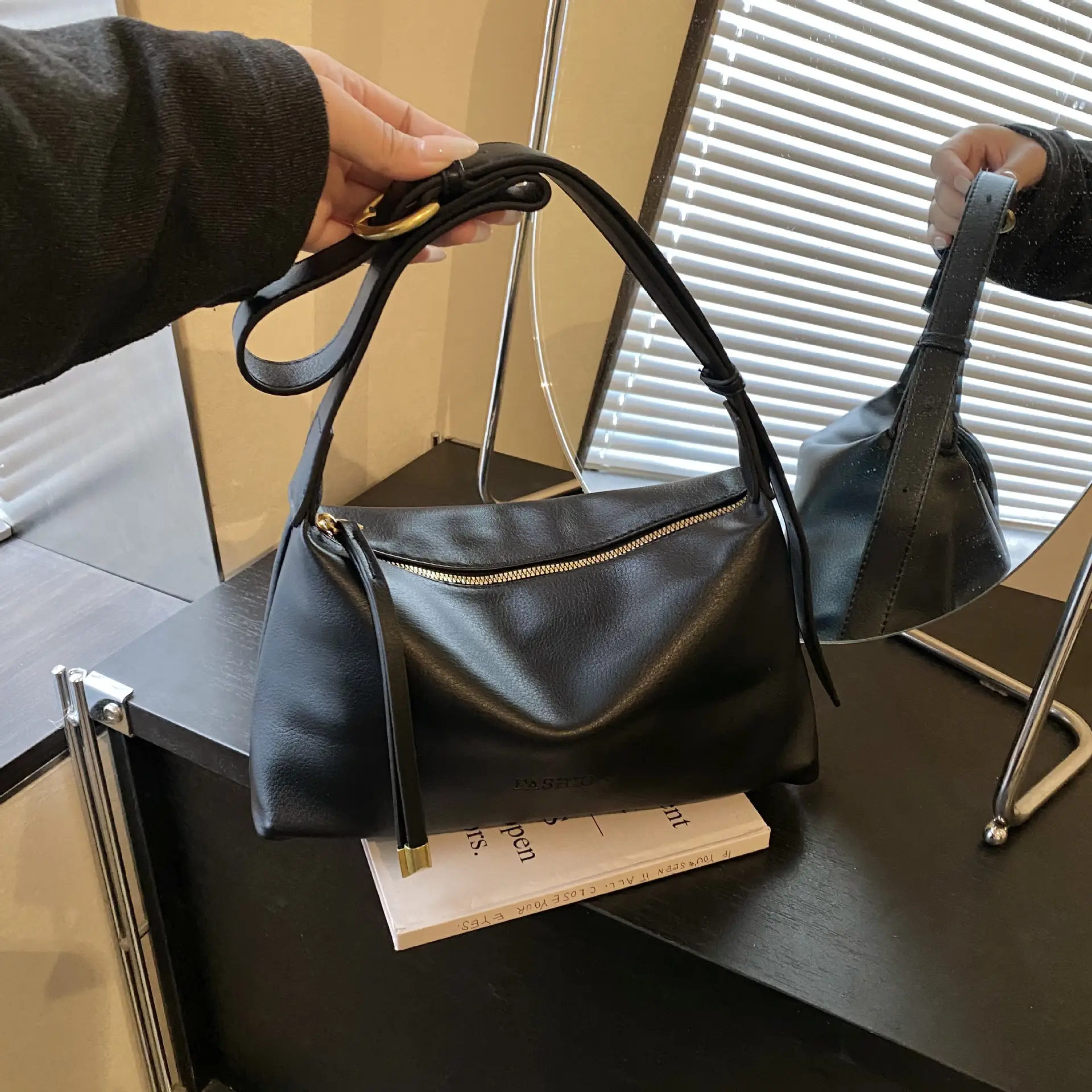 Women's Brown Crossbody Bag with Gold Ring Detail - Image 6