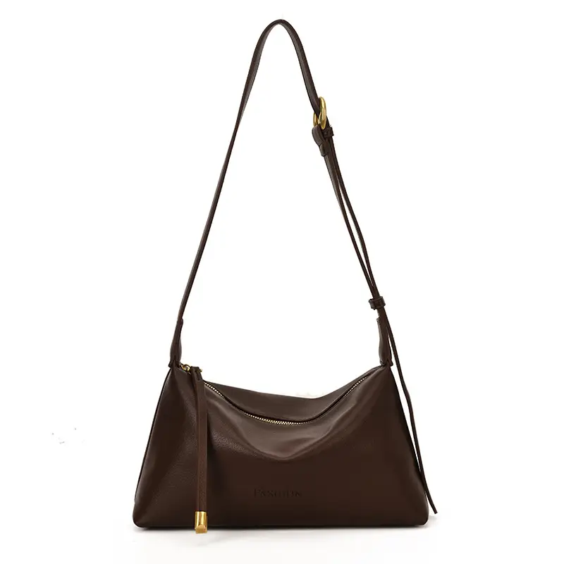Women's Brown Crossbody Bag with Gold Ring Detail - Image 2