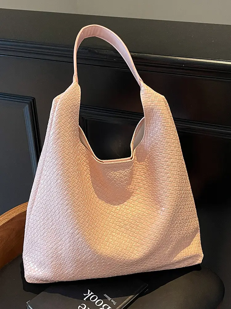Women's Korean Style Woven Tote Bag Cream Large Capacity - Image 6