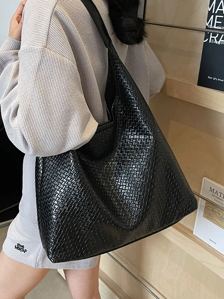 Women's Korean Style Woven Tote Bag Cream Large Capacity - Image 7
