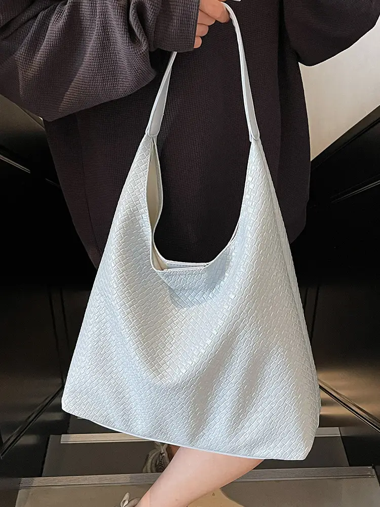Women's Korean Style Woven Tote Bag Cream Large Capacity - Image 8