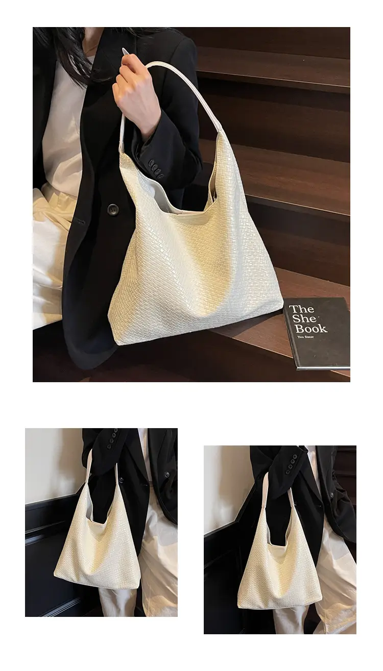 Women's Korean Style Woven Tote Bag Cream Large Capacity — feature 12