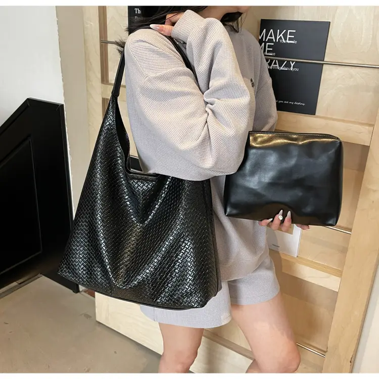 Women's Korean Style Woven Tote Bag Cream Large Capacity — feature 16