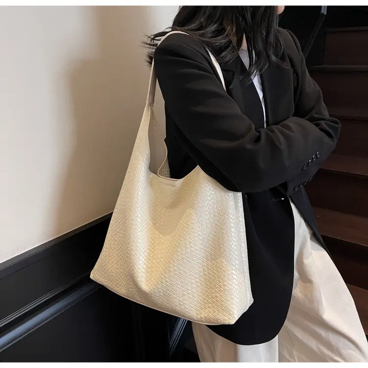 Women's Korean Style Woven Tote Bag Cream Large Capacity — feature 25