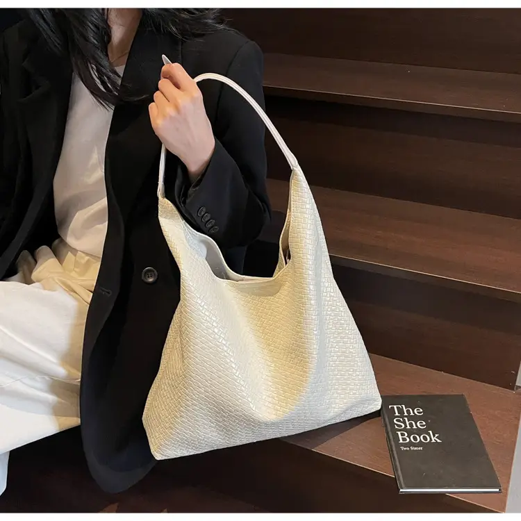 Women's Korean Style Woven Tote Bag Cream Large Capacity — feature 26