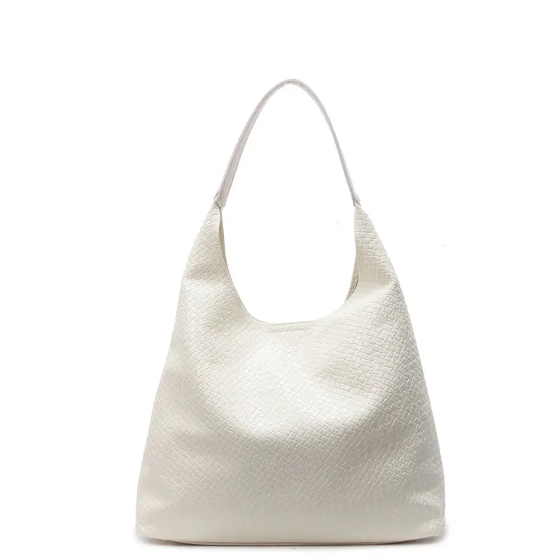 Women's Korean Style Woven Tote Bag Cream Large Capacity - Image 2