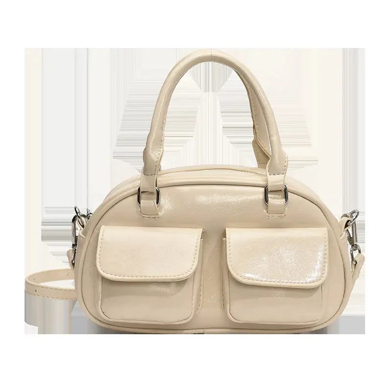 Red Retro Oil Wax Leather Shoulder Bag for Women