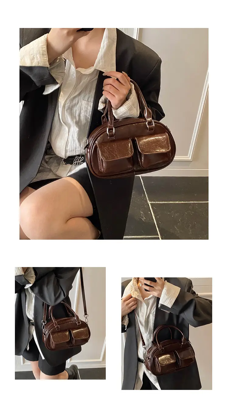 Red Retro Oil Wax Leather Shoulder Bag for Women — feature 5
