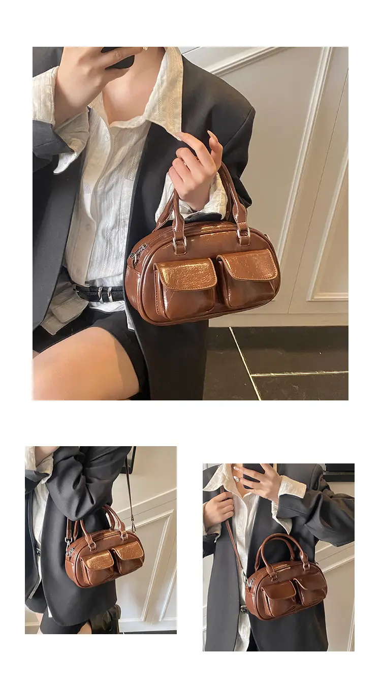 Red Retro Oil Wax Leather Shoulder Bag for Women — feature 6