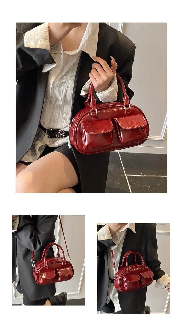 Red Retro Oil Wax Leather Shoulder Bag for Women — feature 9