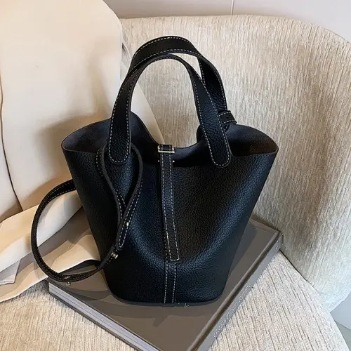Stylish Brown Leather Handbag with Logo Print