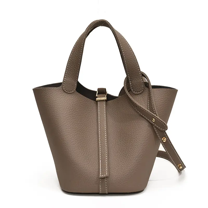 Stylish Brown Leather Handbag with Logo Print