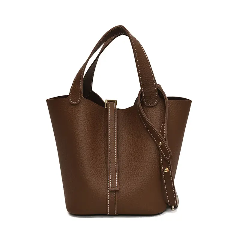 Stylish Brown Leather Handbag with Logo Print