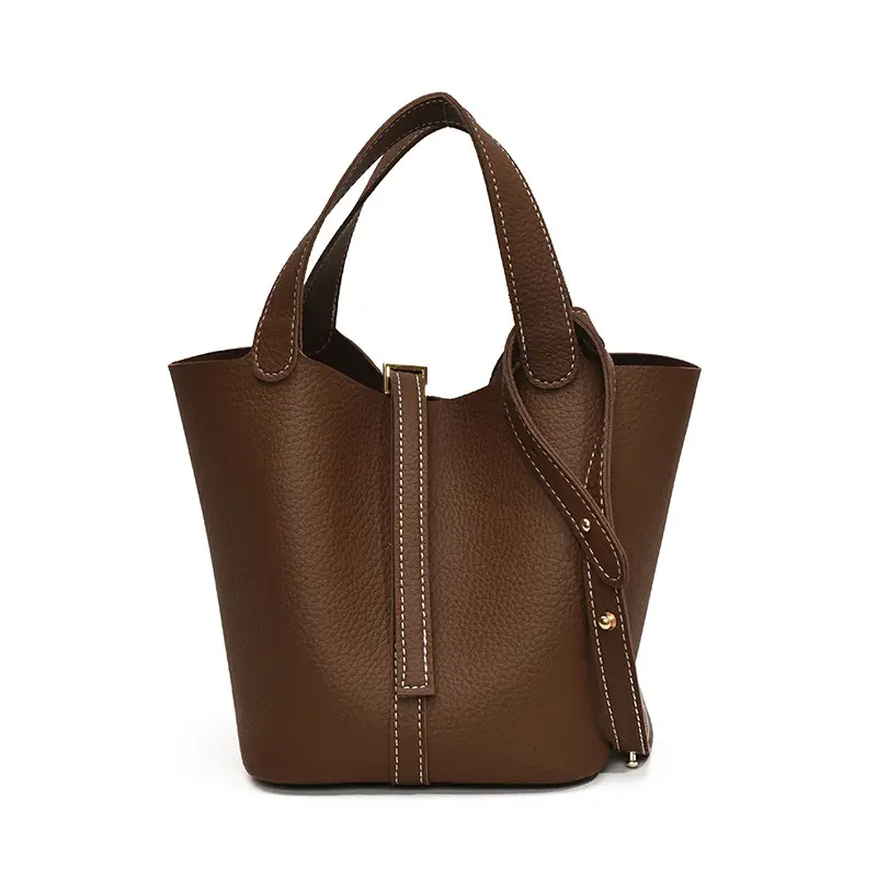 Stylish Brown Leather Handbag with Logo Print