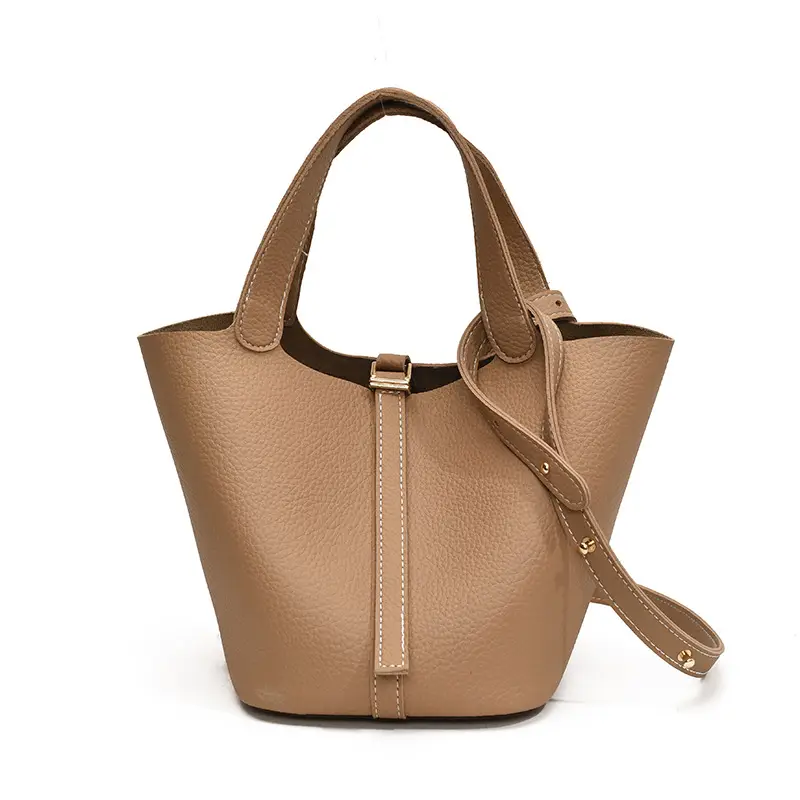 Stylish Brown Leather Handbag with Logo Print