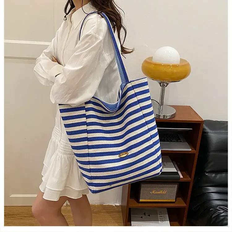 Women Red White Striped Canvas Tote Bag Large Capacity — feature 28