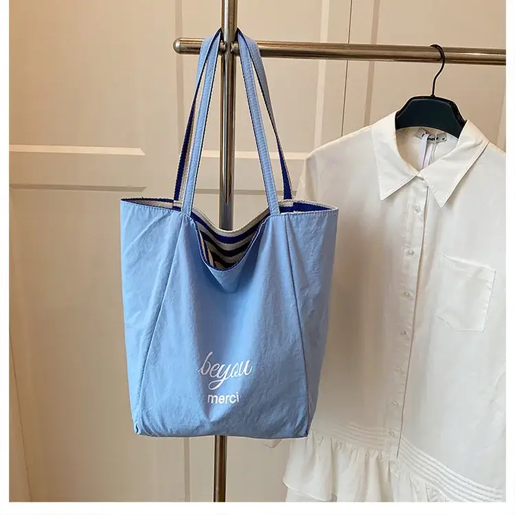 Women Red White Striped Canvas Tote Bag Large Capacity — feature 29
